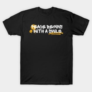 Black Typography Peace Begins With A Smile T-Shirt